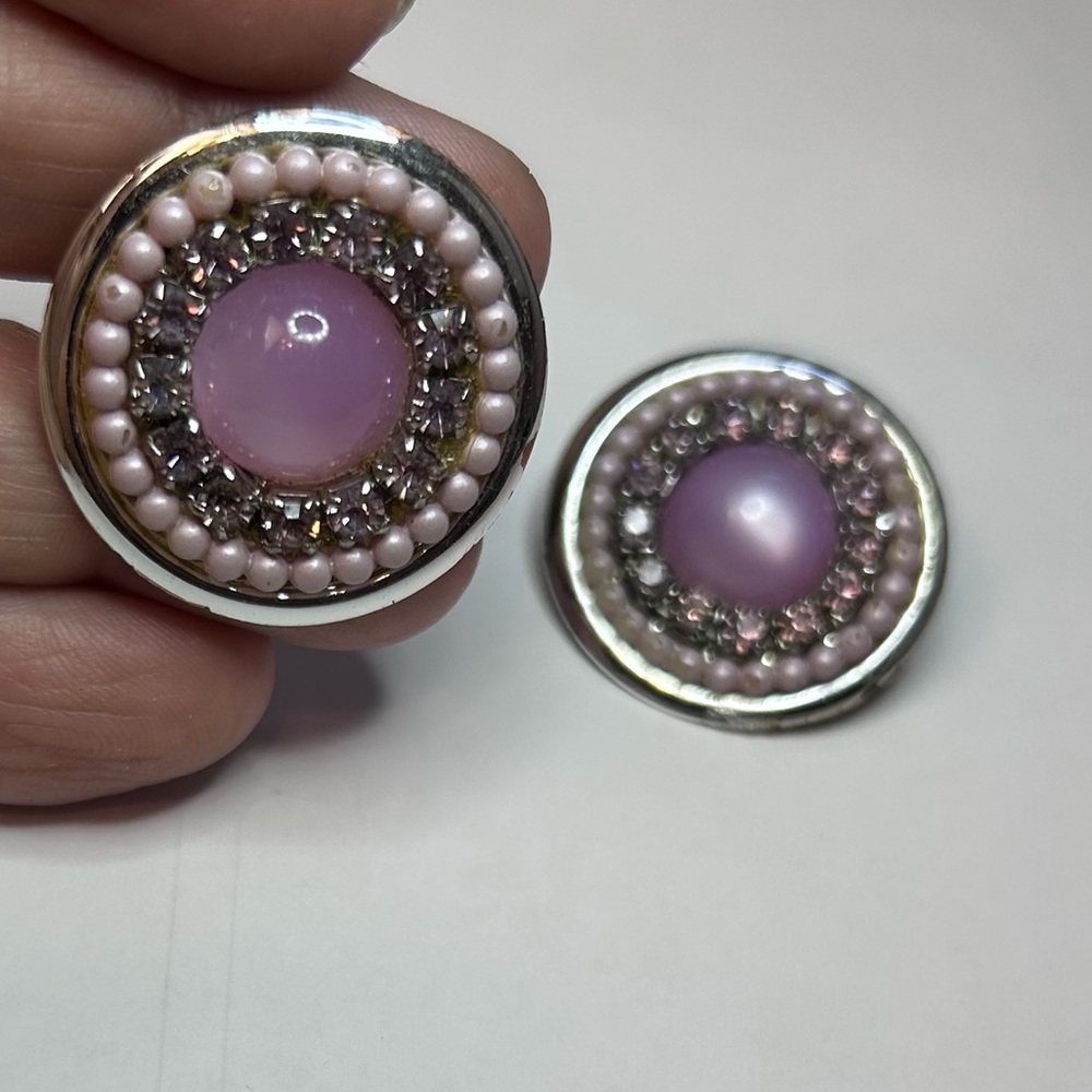 Costume jewelry Round clips on‎ earrings pink white pearls with rhinestones - Picture 4 of 10